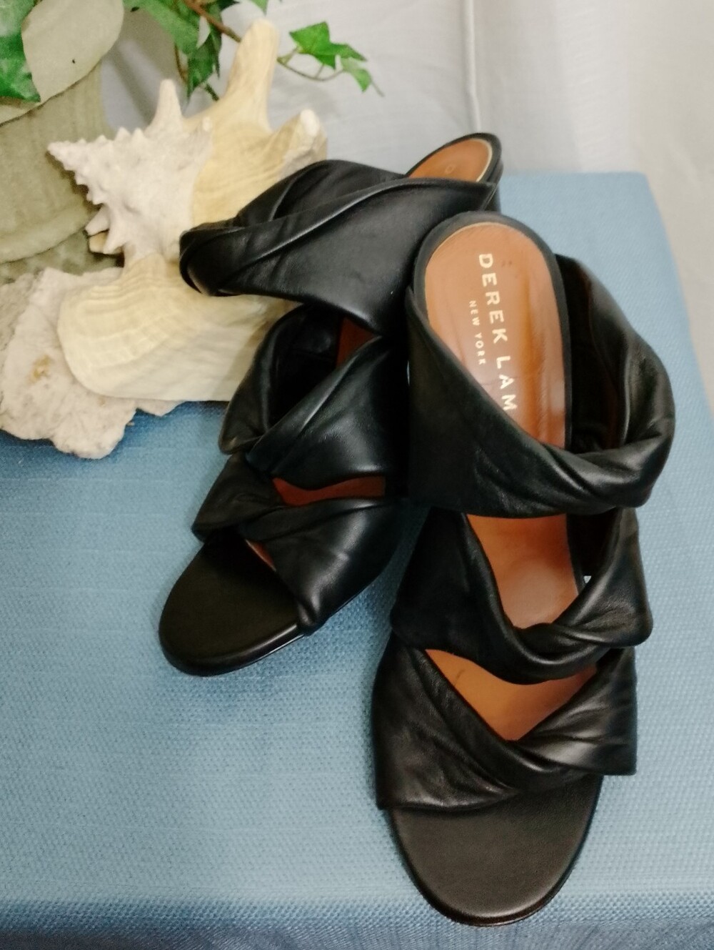 Derek Lam Black Twisted  Leather High-Heel Sandals